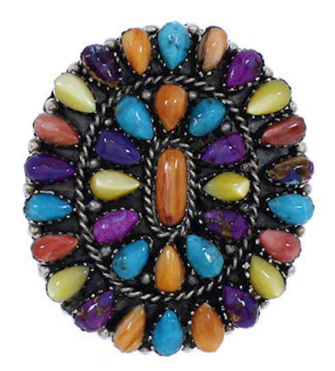 Authentic Sterling Silver Multicolor Southwest Ring Size 6-3/4 AX37673